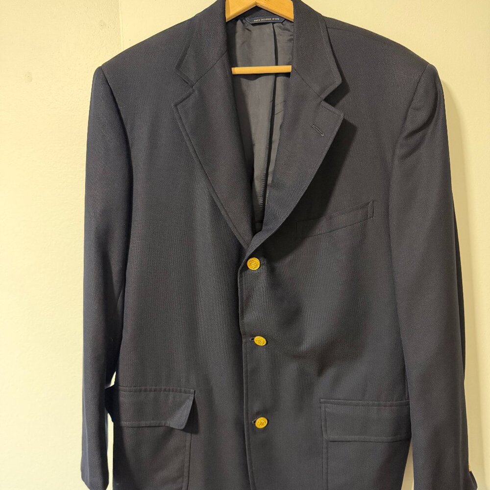 Brooks Brothers Navy Blazer with Gold Buttons 100% Wool